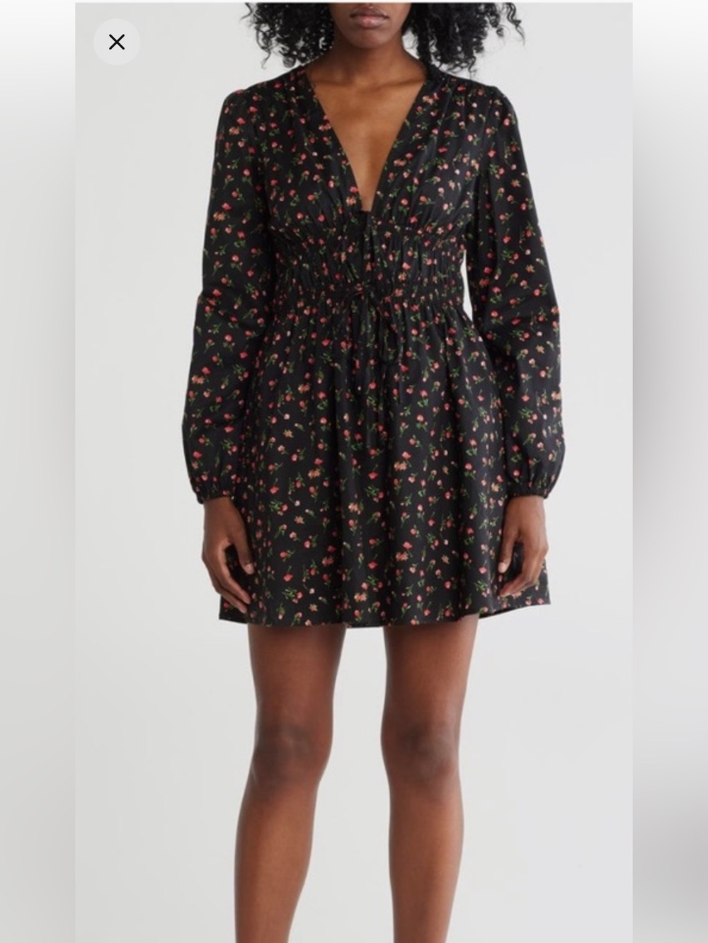 WAYF Black Floral Ditsy Long-Sleeve Mini Dress XXL